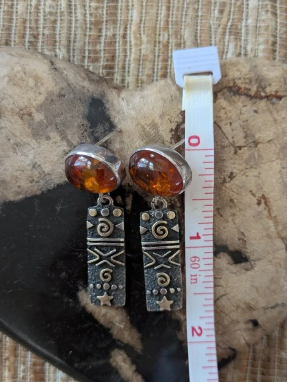 Quality Vintage Amber Sterling Silver W/ 14k Earrings